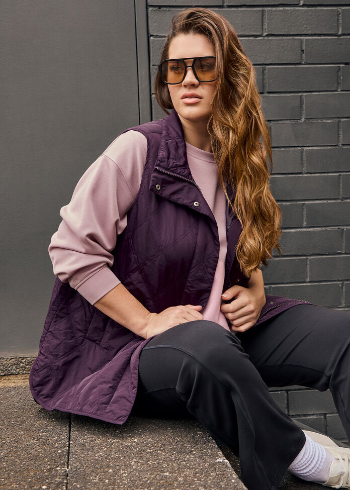 Relaxed Puffer Quilted Vest, , hi-res