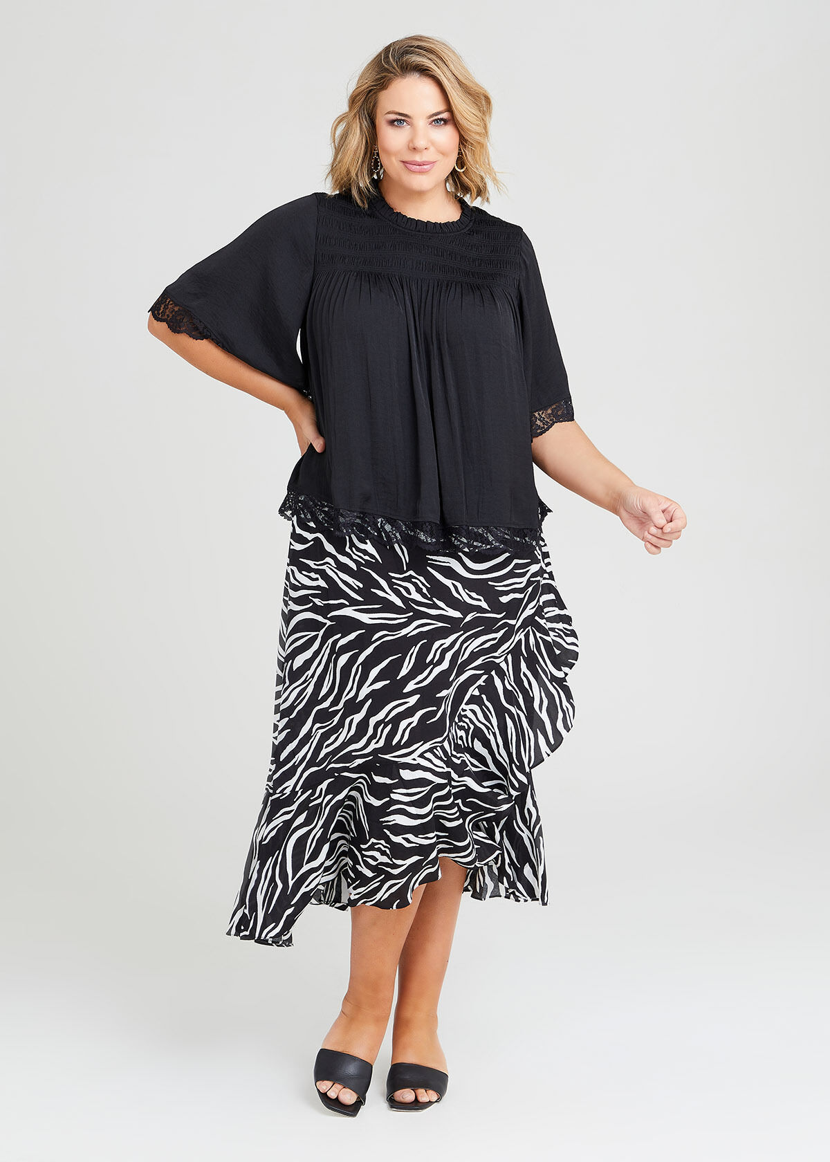 Black and white plus size wrap skirt discount