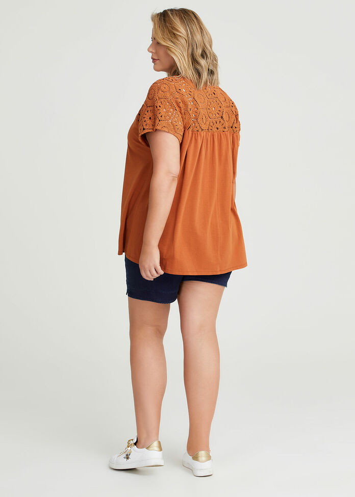 Shop Plus Size Cotton Crochet Yoke Top in Brown Taking Shape AU