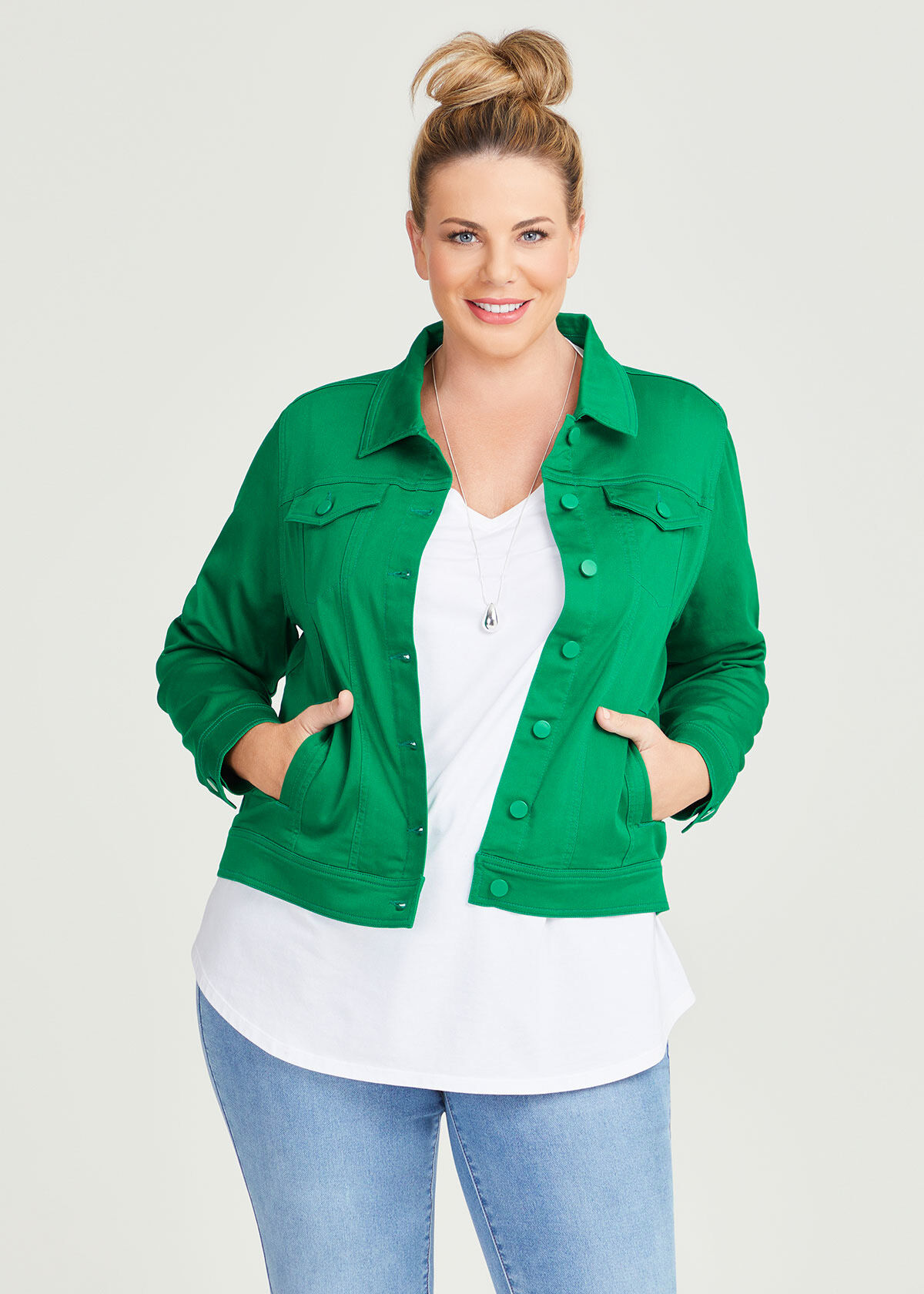 Plus size green denim jacket top