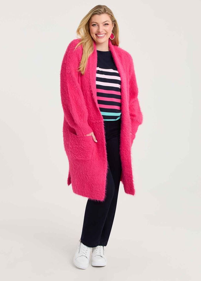Fluffy Knit Cosy Cardigan, PINK FLAMBE, hi-res