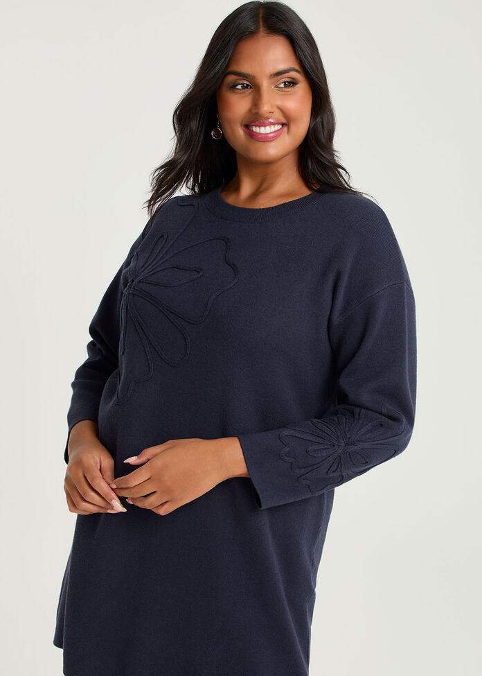 Flower Applique Knit Tunic, , hi-res