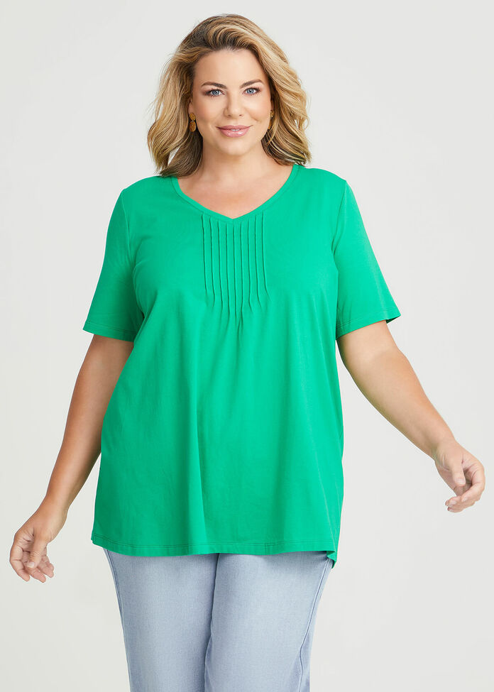 Cotton Pintuck Short Sleeve Top, , hi-res