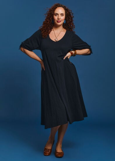 Plus Size Cotton 3/4 Sleeve Swing Dress