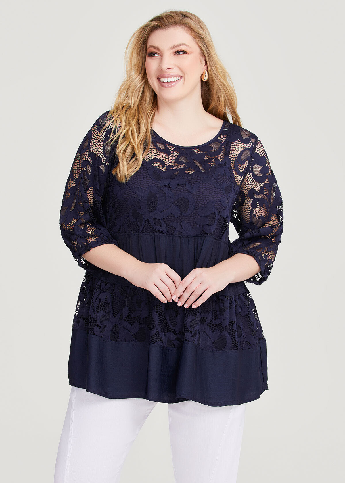 Navy blue lace hotsell top plus size