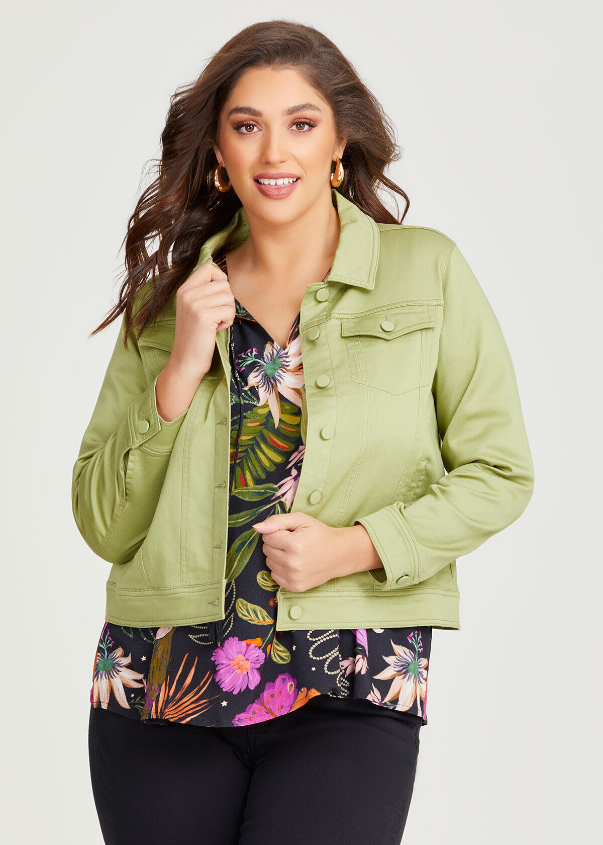 Plus size green denim jacket outlet