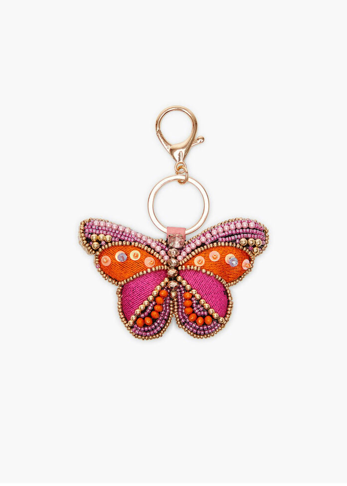 Embroidered Butterfly Bag Charm, MULTI, hi-res