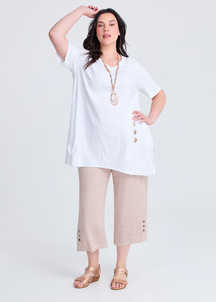 Button Detail Stretch Linen Tunic, , hi-res