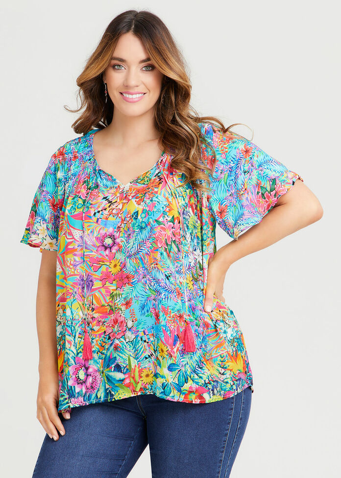 Natural Bright Floral Mix Top, , hi-res