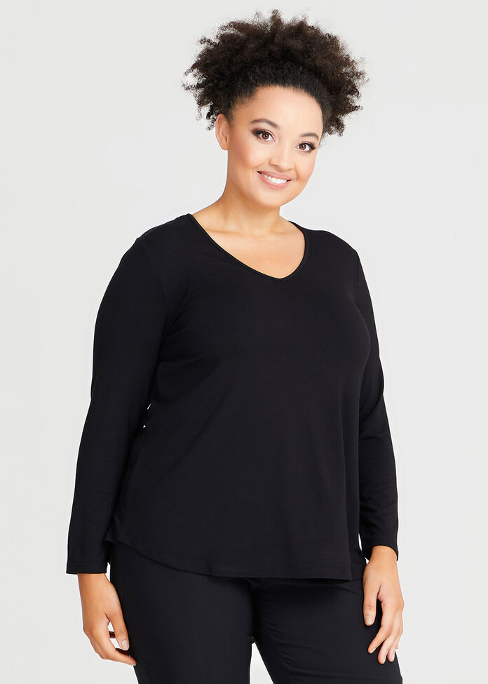 Shop Plus Size Natural Everyday V-neck Long Sleeve Top, Black | Taking ...