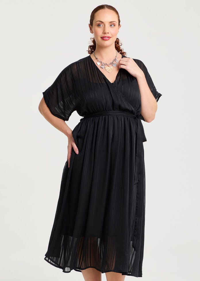 Satin Stripe Wrap Cocktail Dress, , hi-res