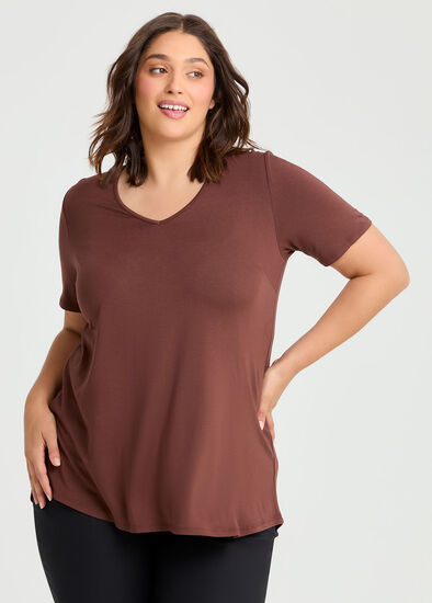 Plus Size  Bamboo Base V Neck Short Sleeve Top