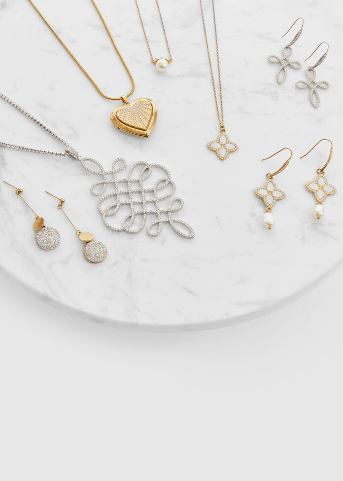 Gold Clover Pearl Earrings, , hi-res