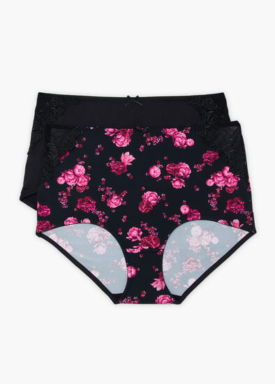 Plus Size 2 Pack Micro Lace Detail Briefs