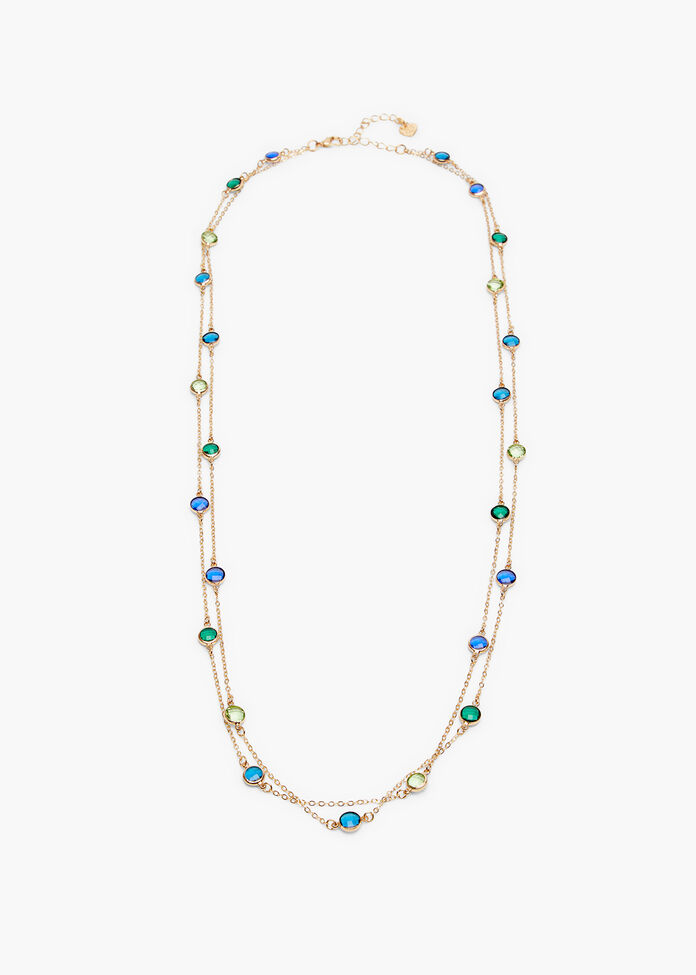 Pretty Jewel Long Necklace, GREEN, hi-res