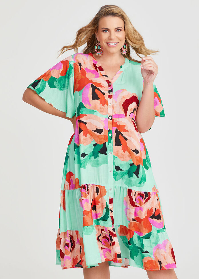 Natural Painted Bloom Dress, , hi-res