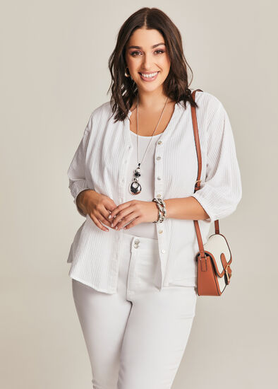 Plus Size Cotton Textured Self Stripe Top