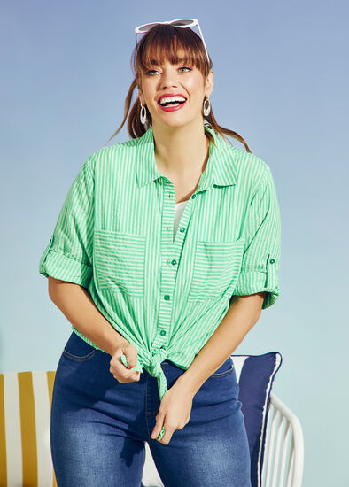 Plus Size Cotton Seersucker Stripe Shirt