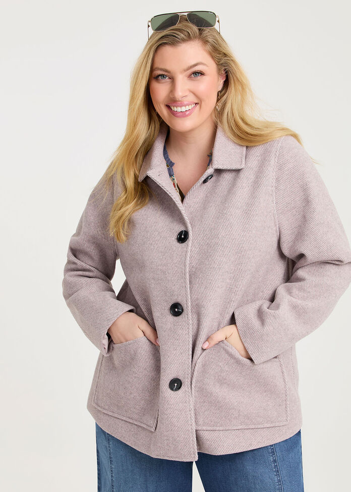 Textured Twill Crop Jacket, , hi-res
