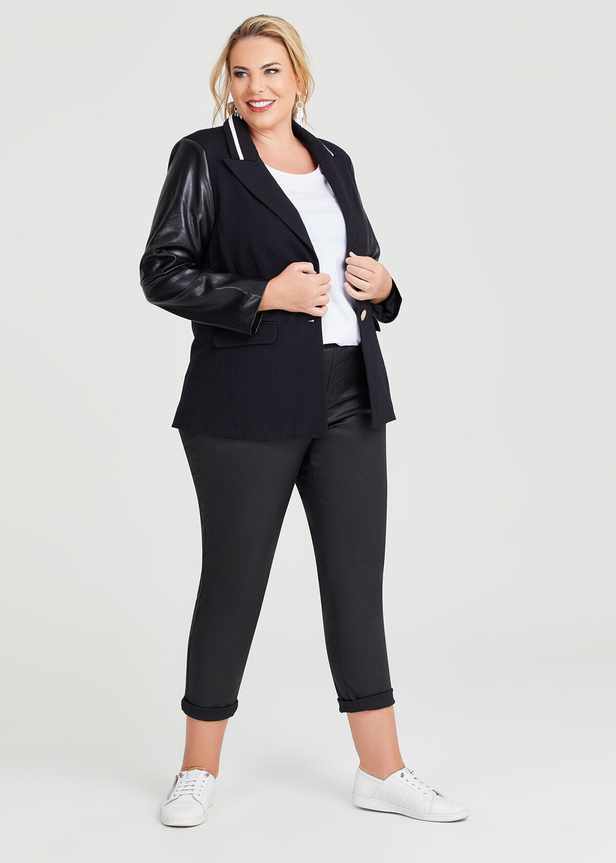 Faux leather sleeve blazer on sale