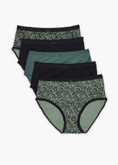 Plus Size 5Pk Cotton Leaf Briefs