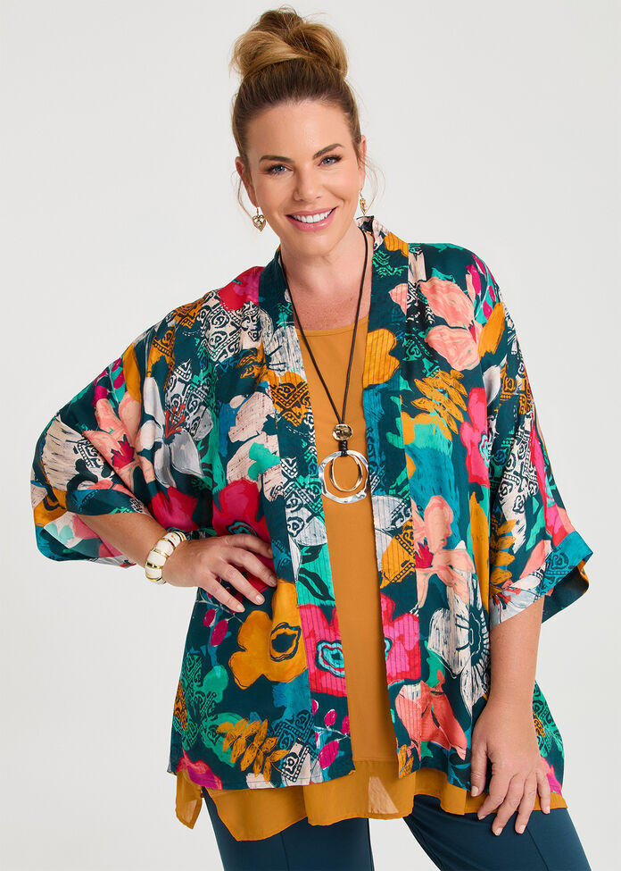 Natural Lily Bloom Kimono, , hi-res