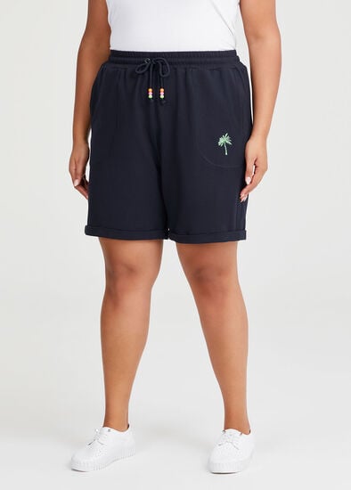 Plus Size Cotton Embroidered Palm Short 