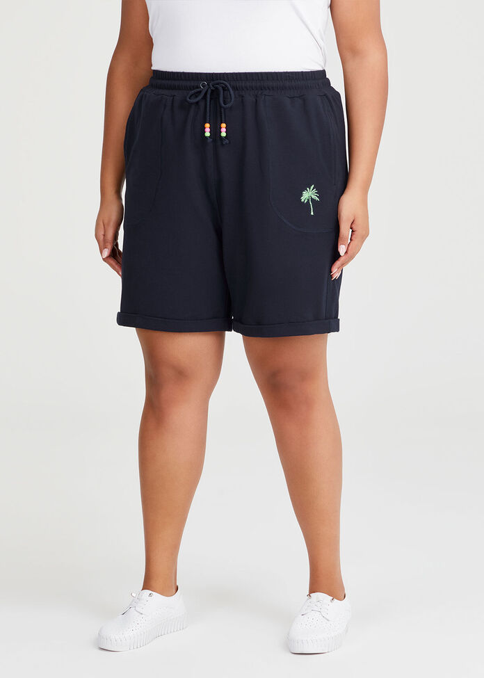 Cotton Embroidered Palm Short , , hi-res