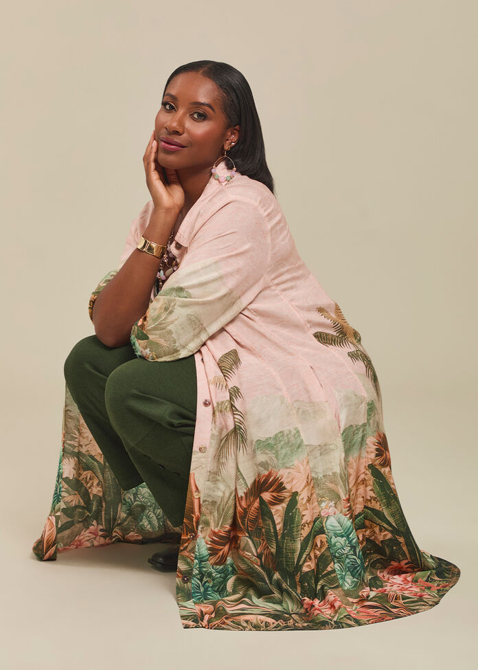 Pintuck Palm Natural Shirt Dress, , hi-res