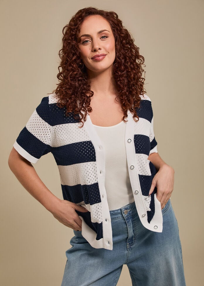 Cotton Button Up Knit Cardigan, , hi-res