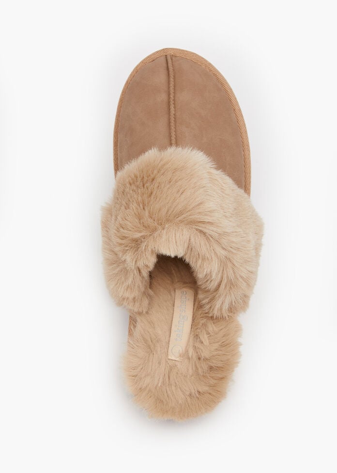 Fluffy Scuff Slipper, TAUPE, hi-res