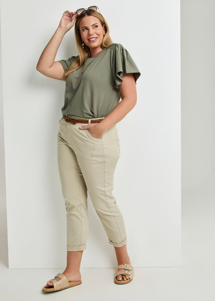 Cotton Pintuck Flutter Top, , hi-res