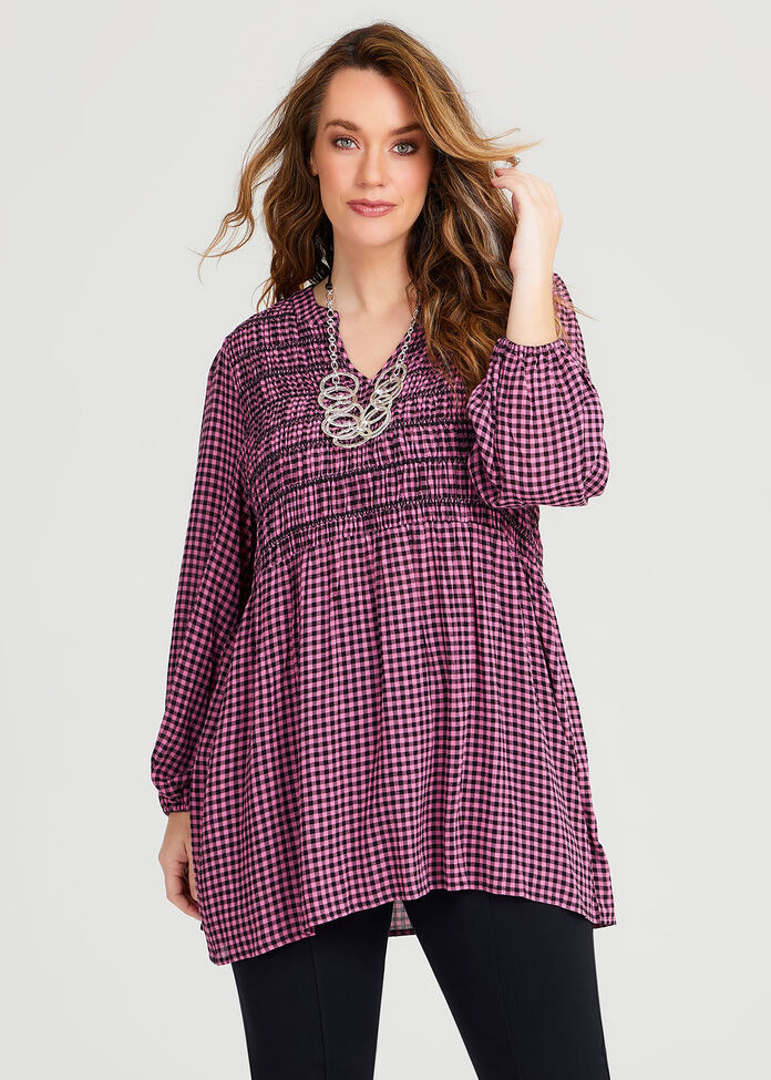 Shop Plus Size Natural Gingham Smock Tunic in Red | Sizes 12-30 ...