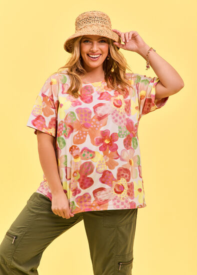 Plus Size Cotton Watercolour Bloom T-shirt