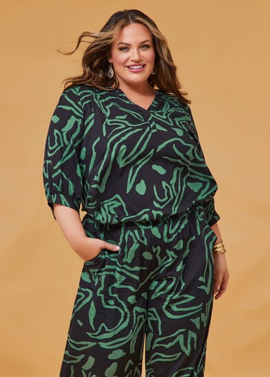 Plus Size Natural Abstract Print Top