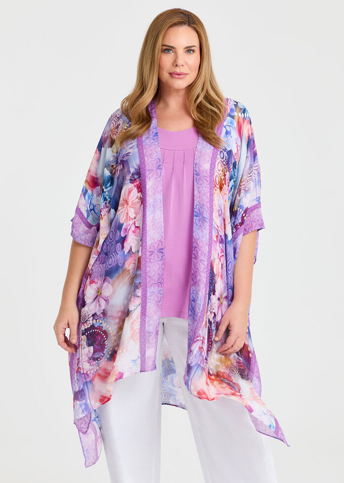 Floral Watercolour Cape Kimono, , hi-res