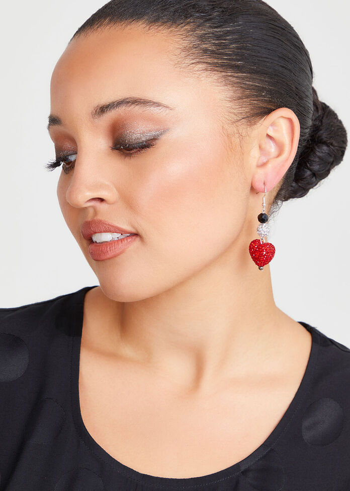Crystal Heart Diamante Earrings, , hi-res