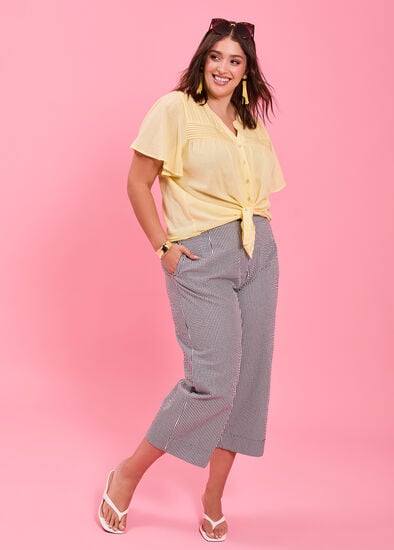 Plus Size Cotton Stripe Wide Leg Crop Pant