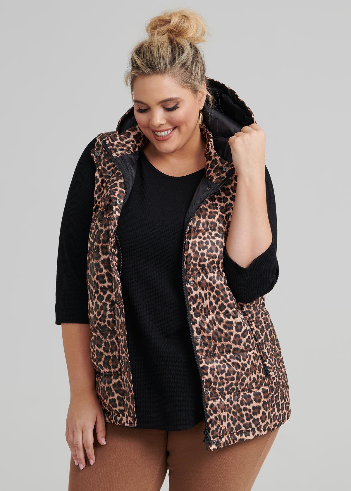 Shop Plus Size Animal Puffer Vest in Print Sizes 12 30 Taking