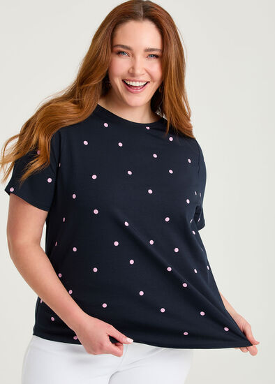 Plus Size Cotton Spot Boat Neck Top