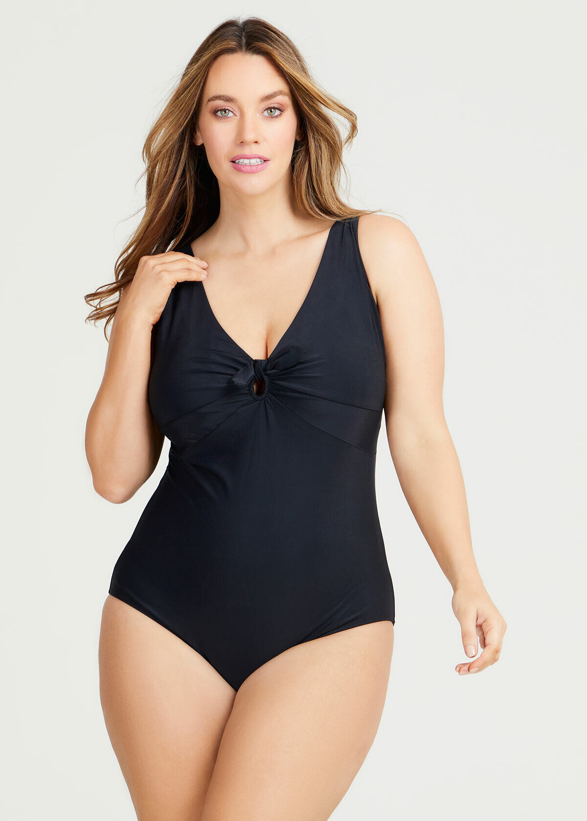 Shop Plus Size Tie Front Swimsuit in Black Taking Shape AU