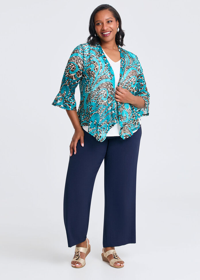 Animal Ruffle Trim Cardigan, , hi-res