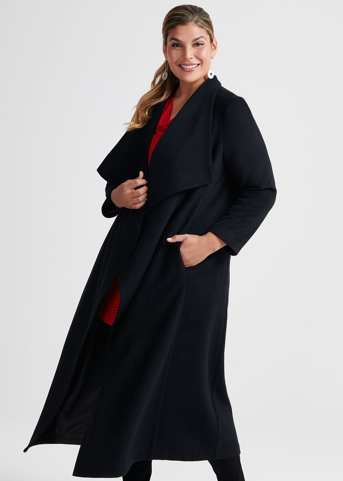 Plus size black waterfall coat clearance
