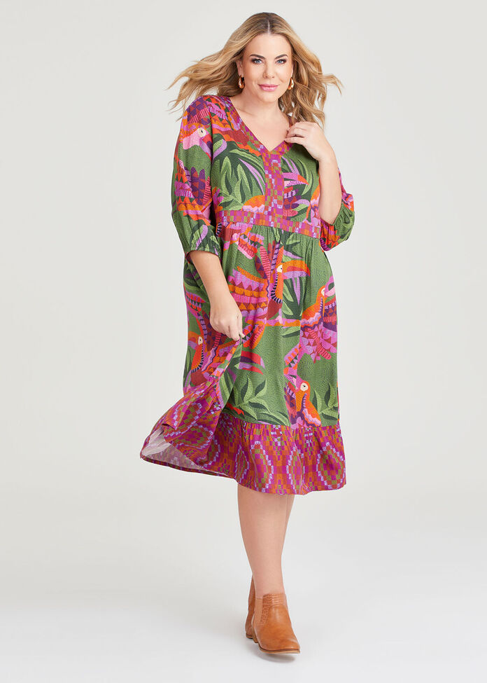 Shop Plus Size Natural Garden Notes Dress in Multi | Taking Shape NZ