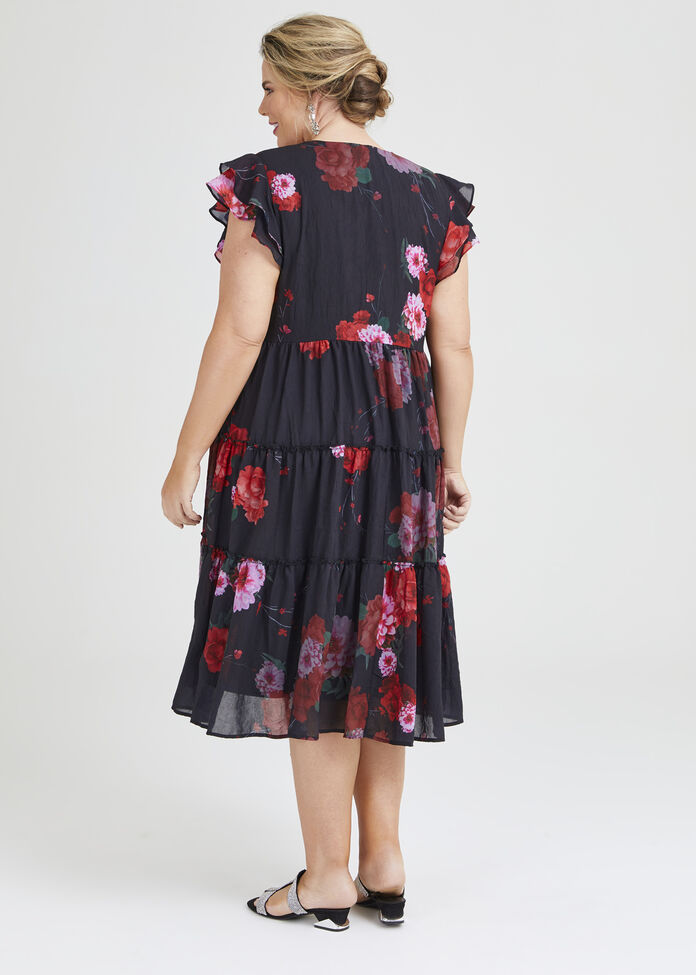 Rambling Rose Tier Midi Dress, , hi-res