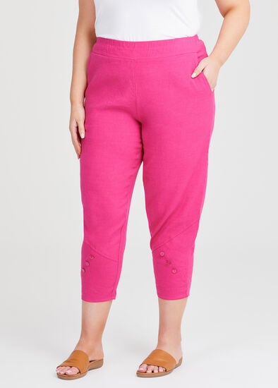 Plus Size Button Stretch Linen Pant