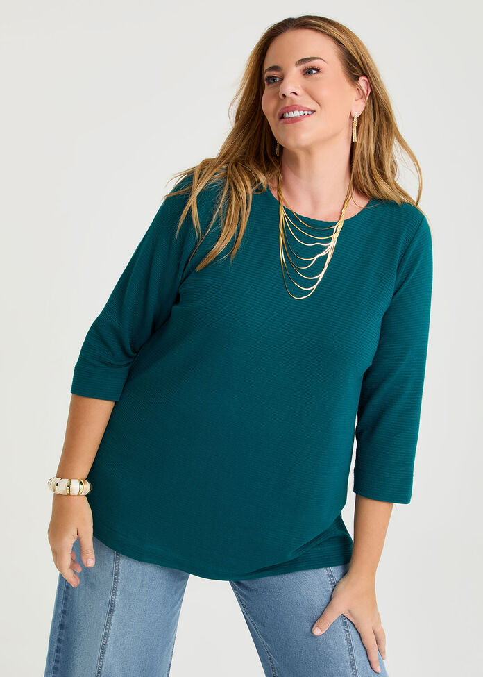 Textured Rib Crew Neck Top, , hi-res