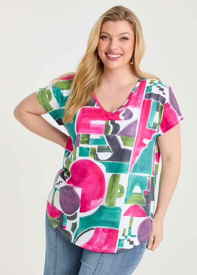 Plus Size Cotton Painterly Print T-shirt