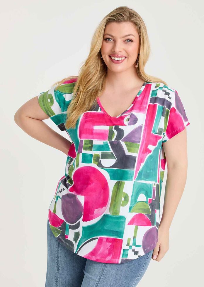 Cotton Painterly Print T-shirt, , hi-res