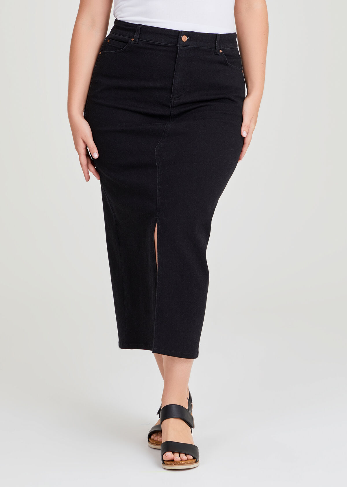 Plus size black denim skirt australia clearance